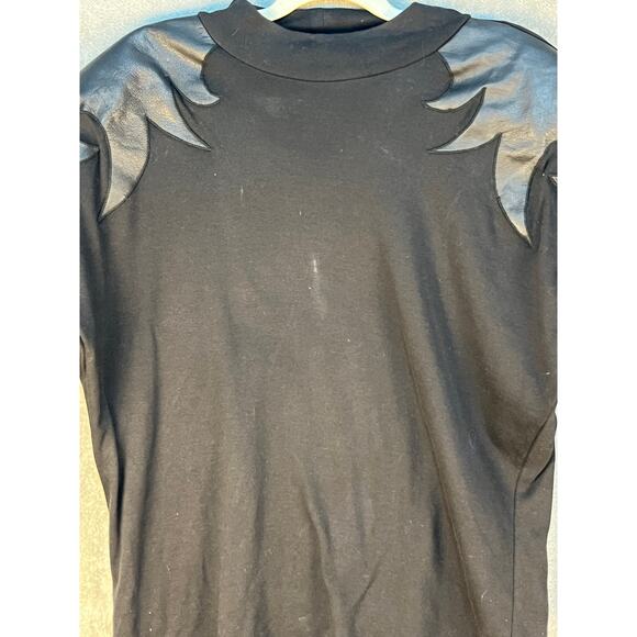 VTG Xabia Sweater 80s Medium Black Leather Shoulder Flames Whimsygoth Vampire - Picture 4 of 9